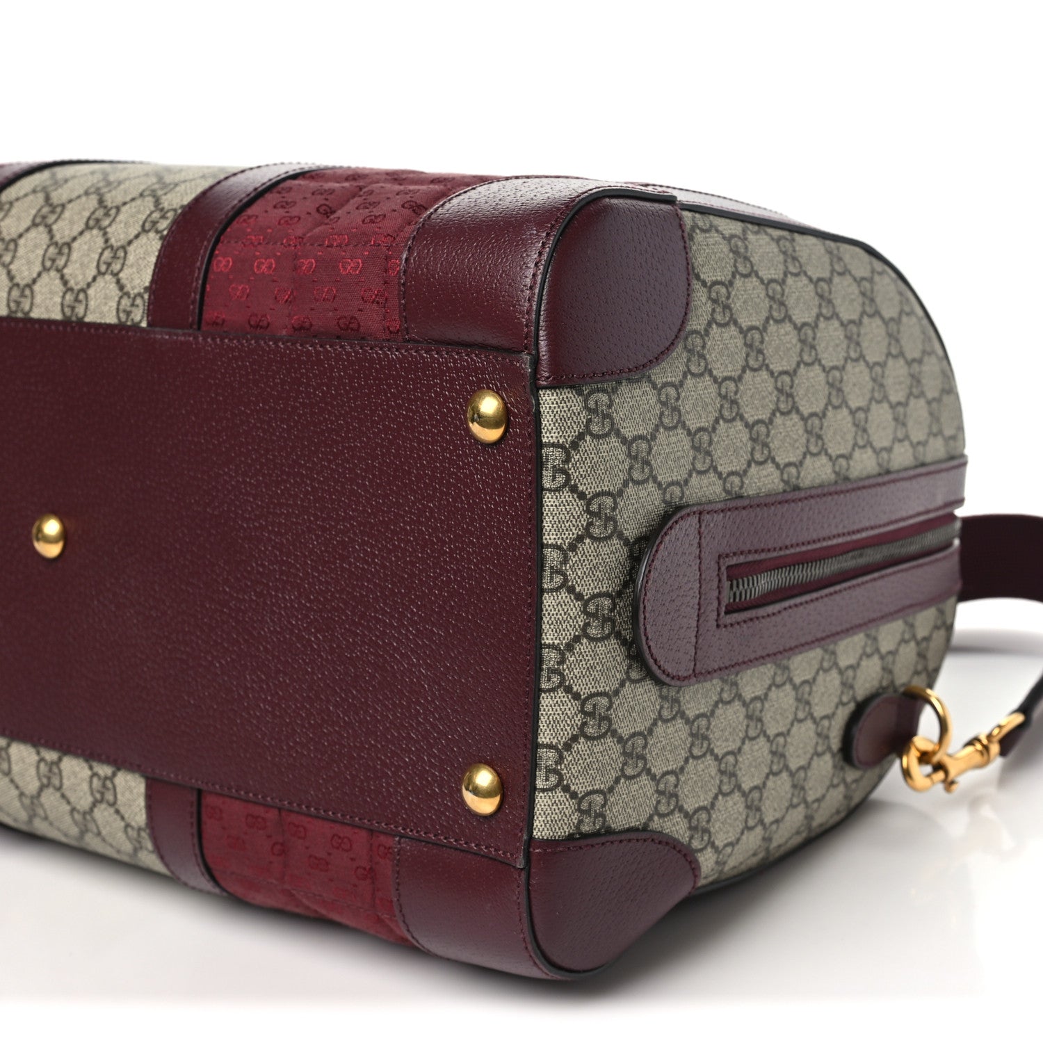 Gucci Monogram GG Mignon Textured Dollar Calfskin GG Supreme Monogram Quilted Medium Savoy Duffle Bag Burgundy Beige Ebony 9 of 9