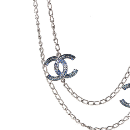Chanel Crystal Baguette CC Double Strand Necklace Silver Blue 4 of 6