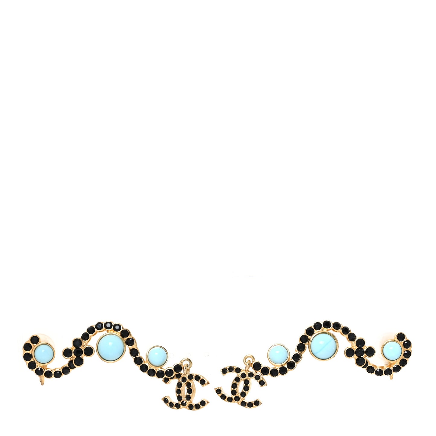 Crystal Bead CC Climber Earrings Gold Black Turquoise