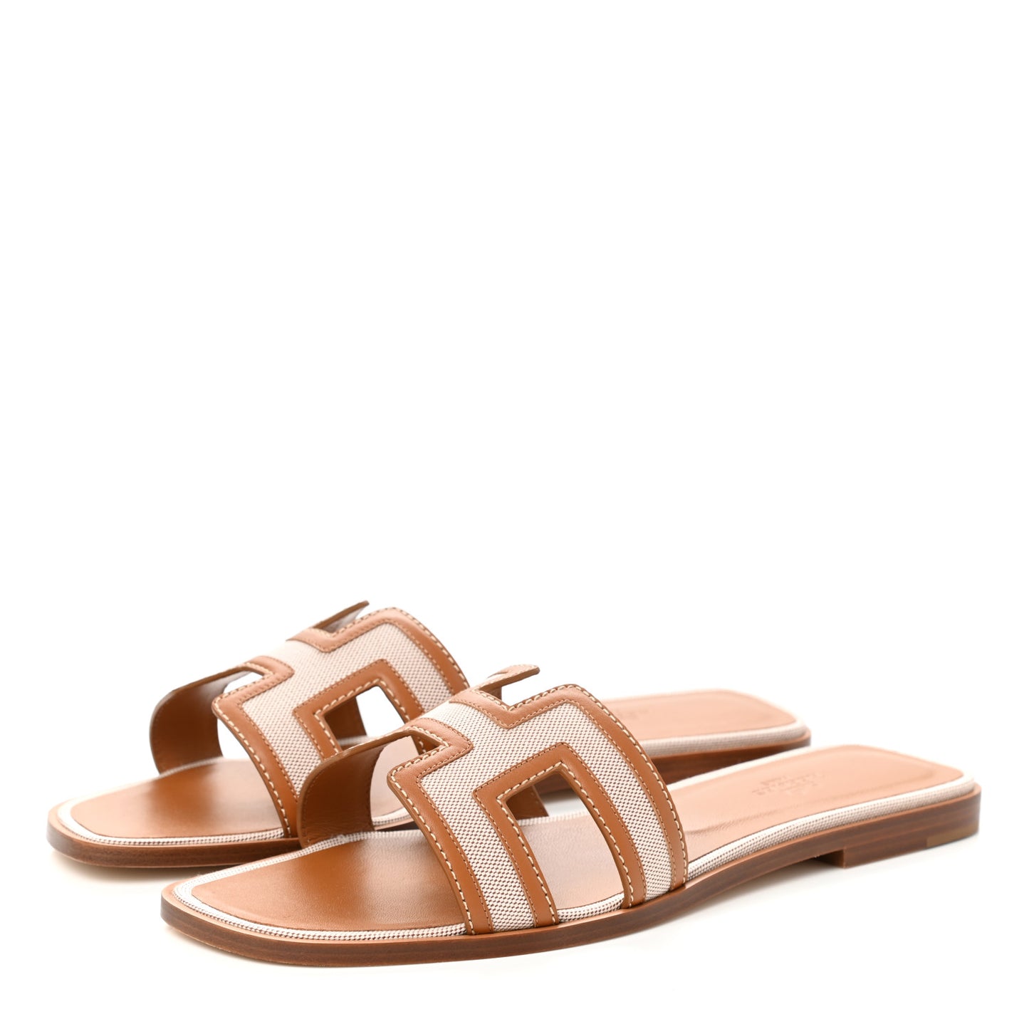 Calfskin Canvas Oran Sandals 41 Noisette Beige Dore