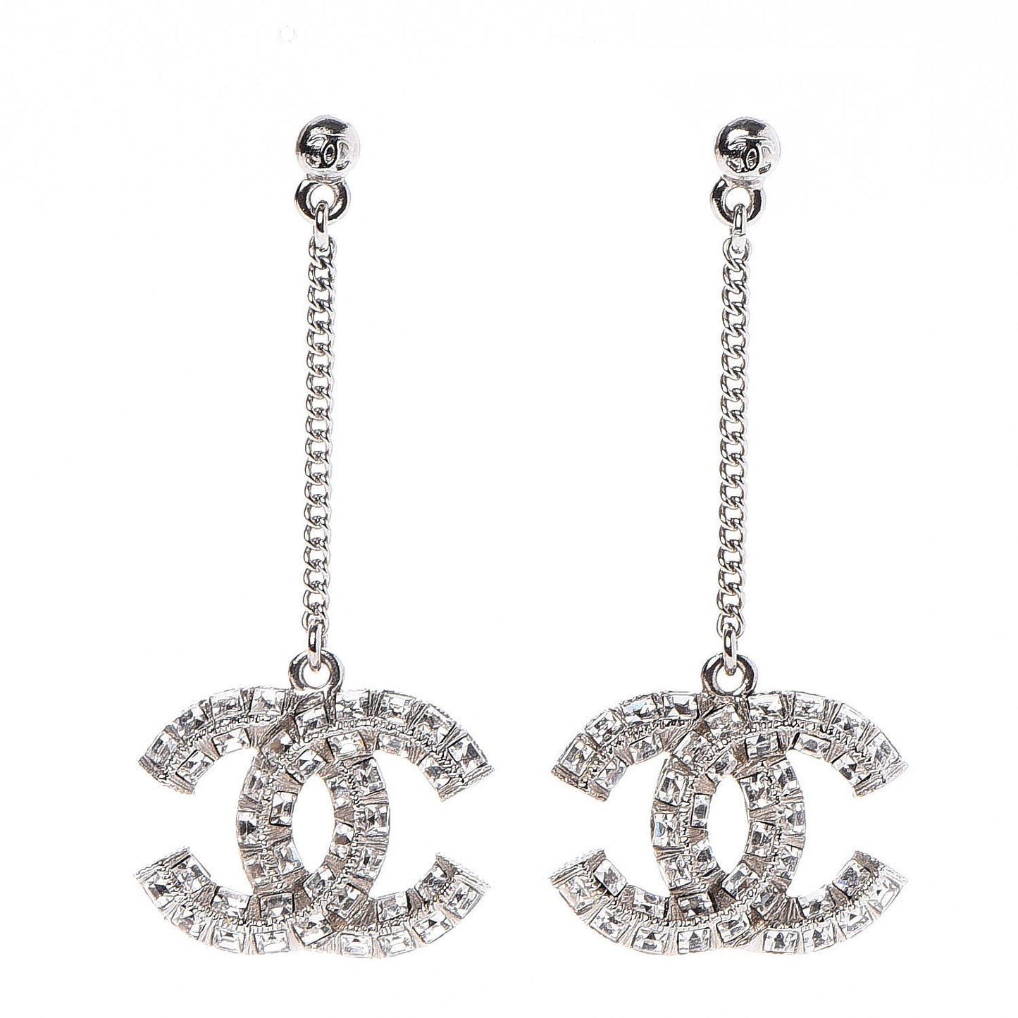 Baguette Crystal CC Dangle Earrings Silver