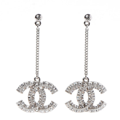 Chanel Baguette Crystal CC Dangle Earrings Silver 1 of 4