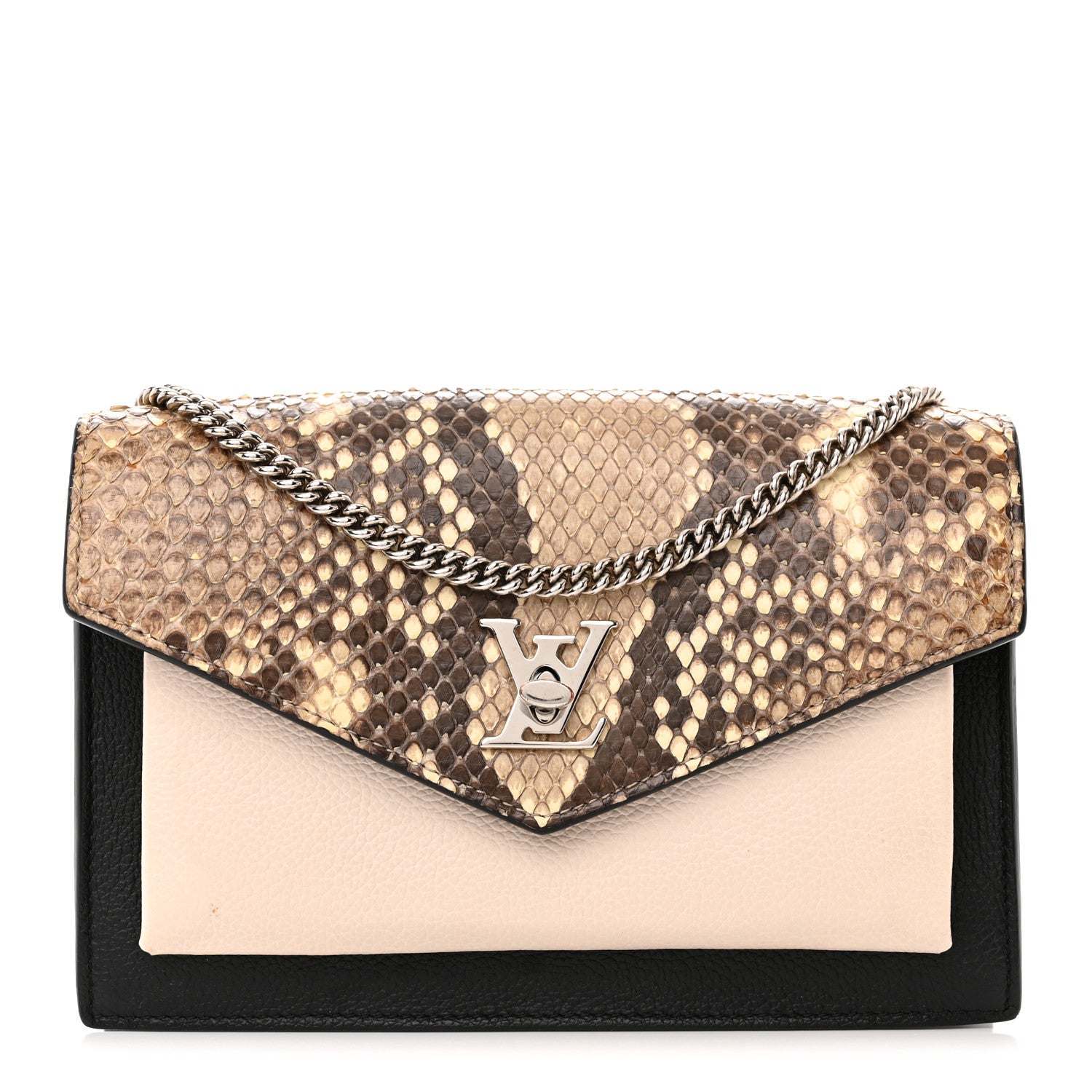 Louis Vuitton Soft Calfskin Snakeskin My Lockme Chain Pochette Black 1 of 11