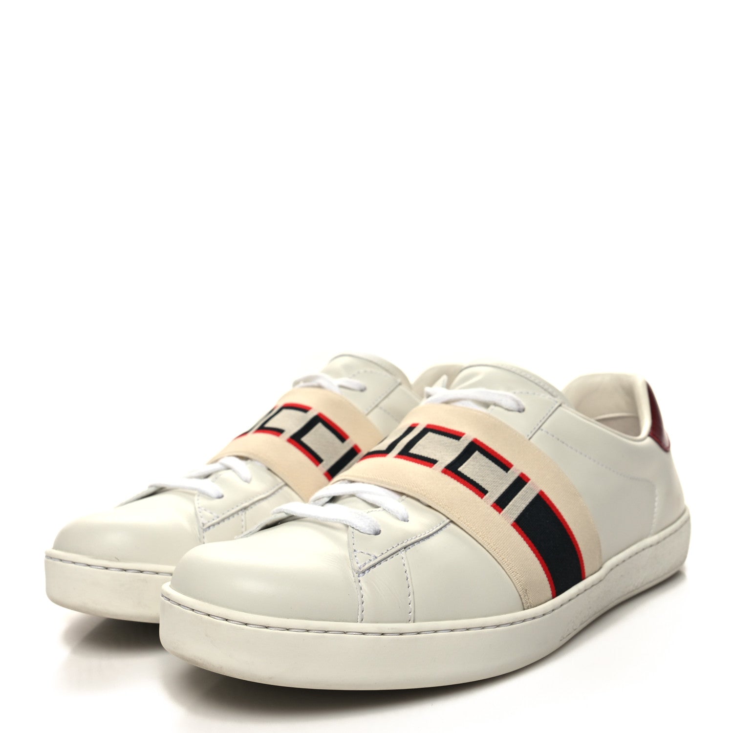 Gucci Calfskin Stripe Mens New Ace Sneakers 9 White Ecru Red Flame 3 of 9