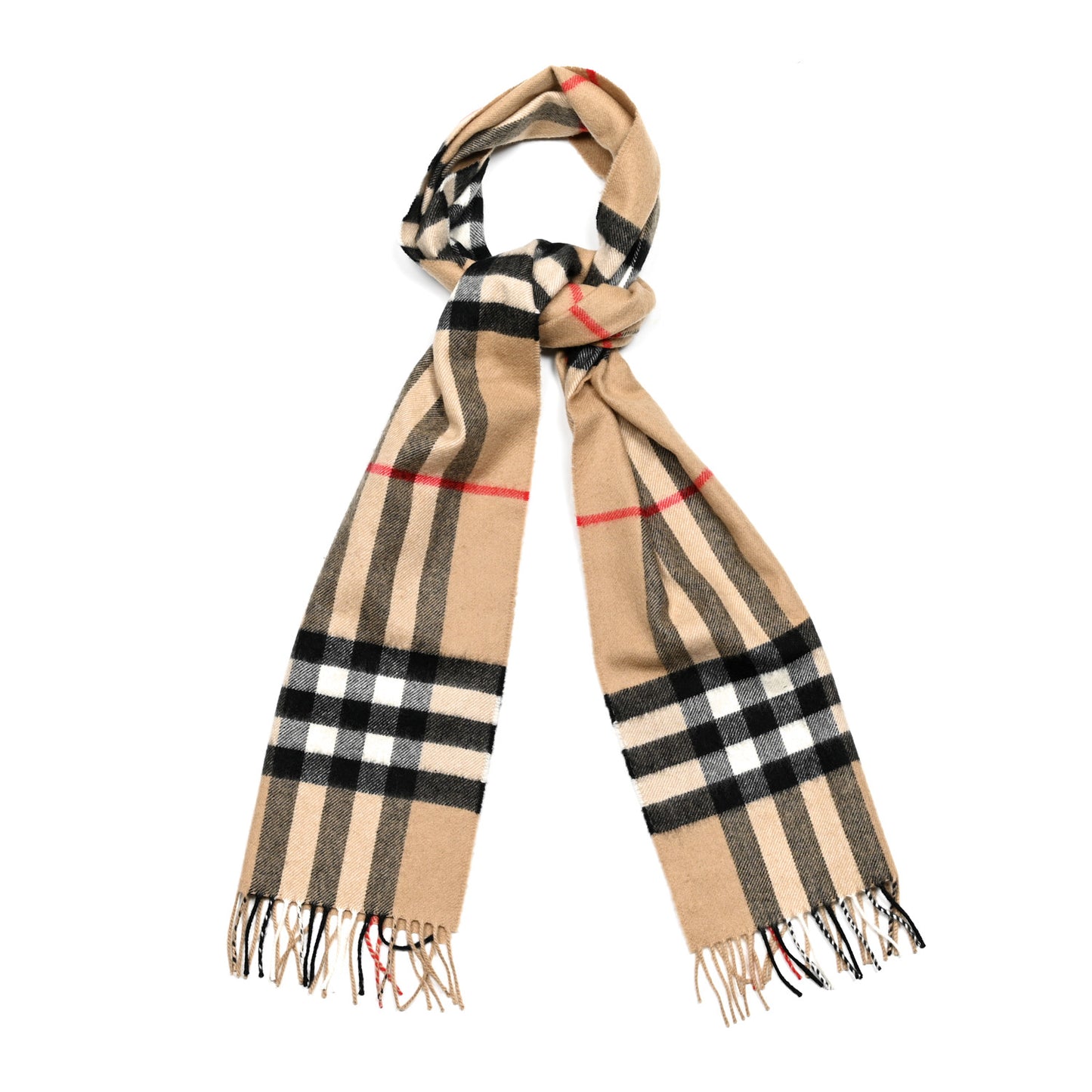 Cashmere Giant Check Fringe Scarf Archive Beige