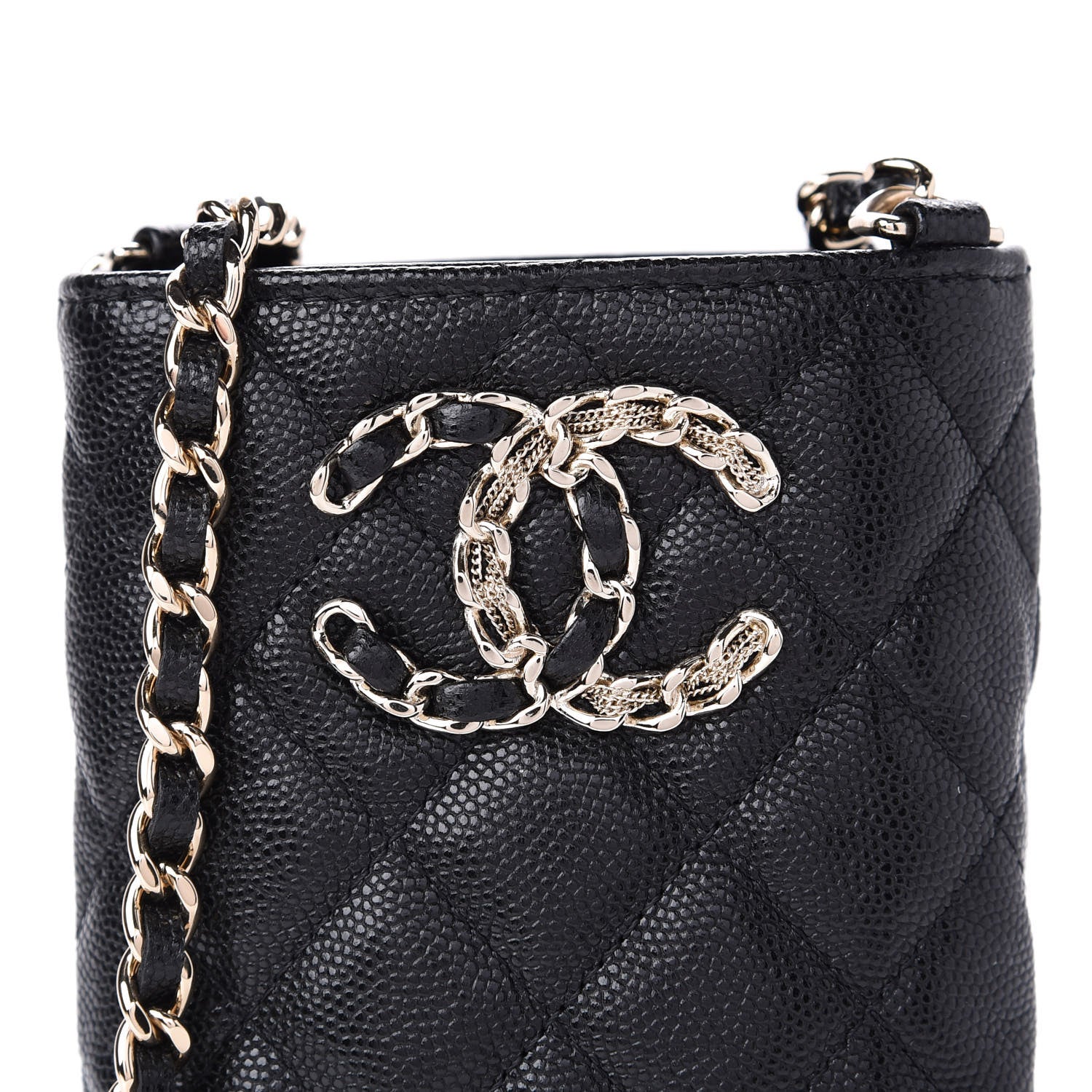 Chanel Caviar Quilted French New Wave Phone Holder With Chain Black 20 of 22