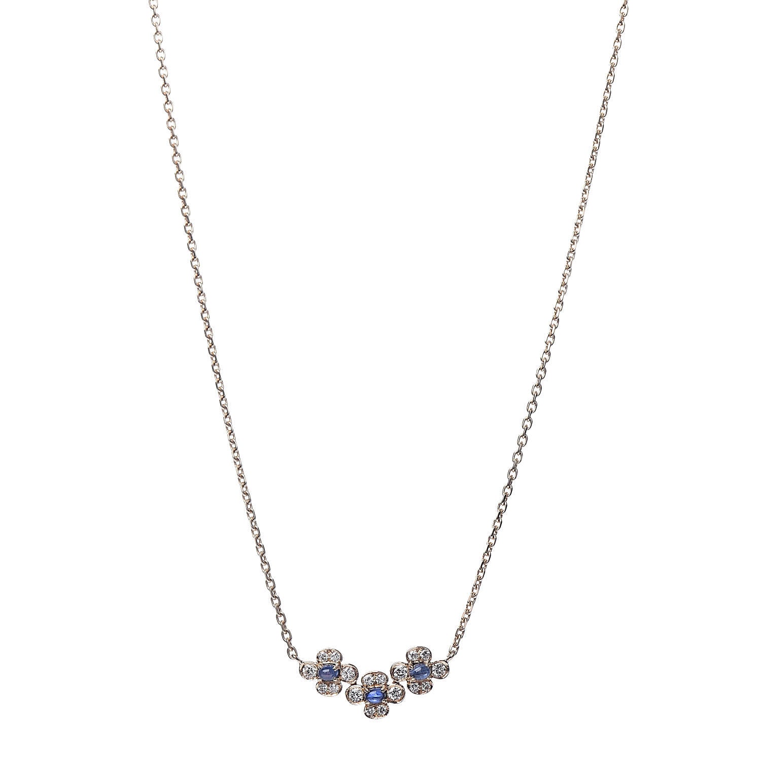 Van Cleef & Arpels 18K Yellow Gold Diamond Blue Sapphire Trefle Flower Pendant Necklace 1 of 8
