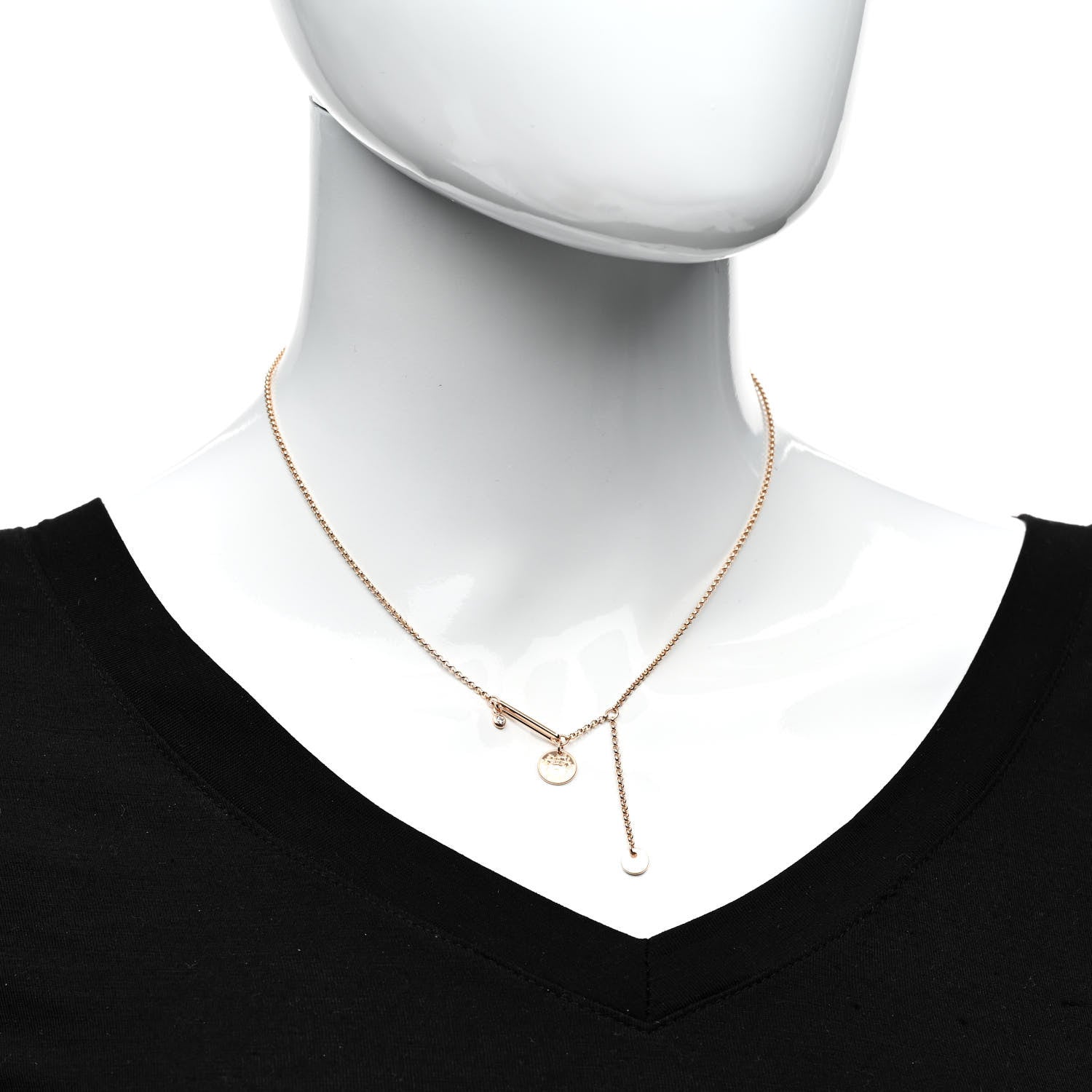 Hermes 18K Rose Gold Diamond PM Ex-Libris Pendant Necklace 2 of 5