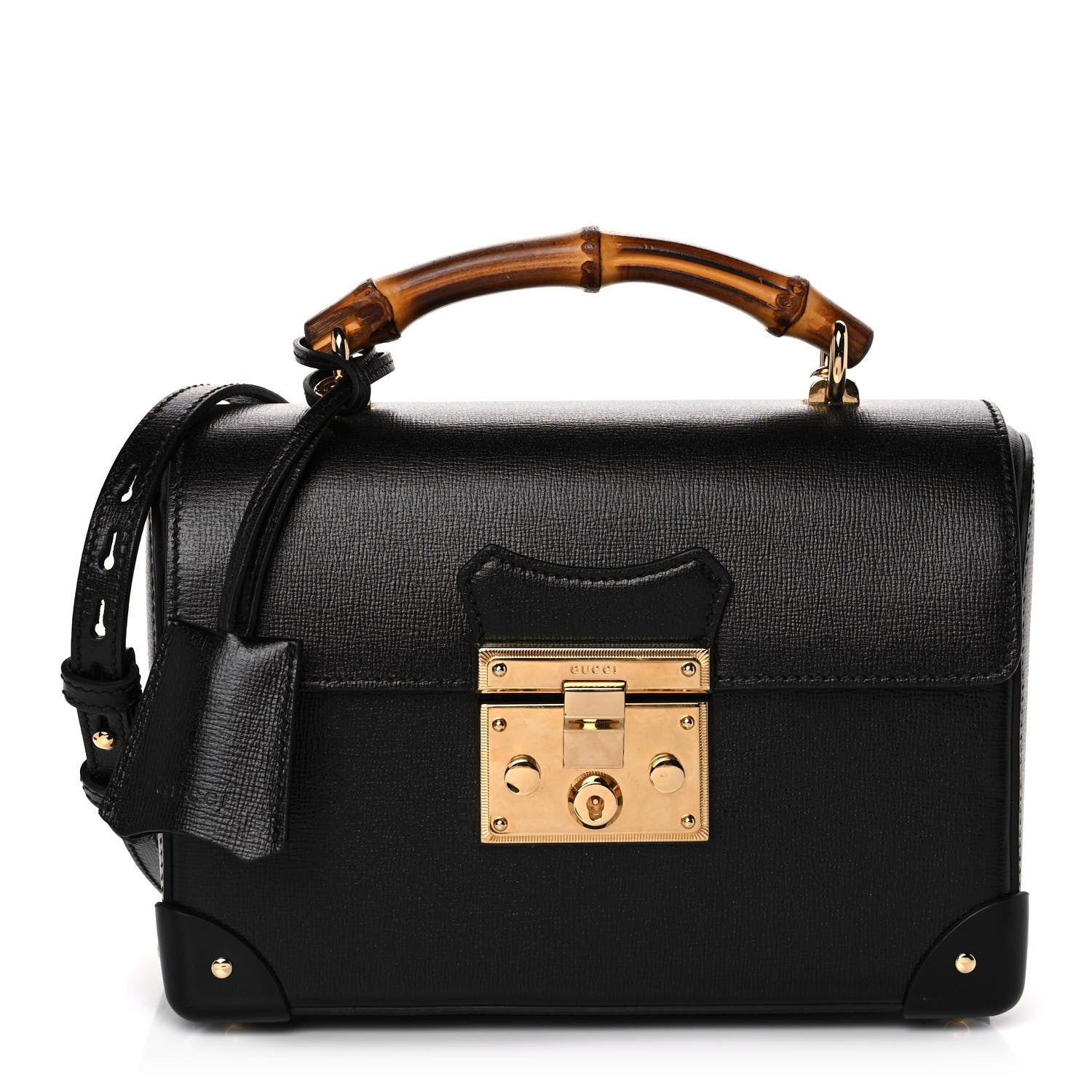 Gucci Calfskin Small Padlock Bamboo Shoulder Bag Black 1 of 11
