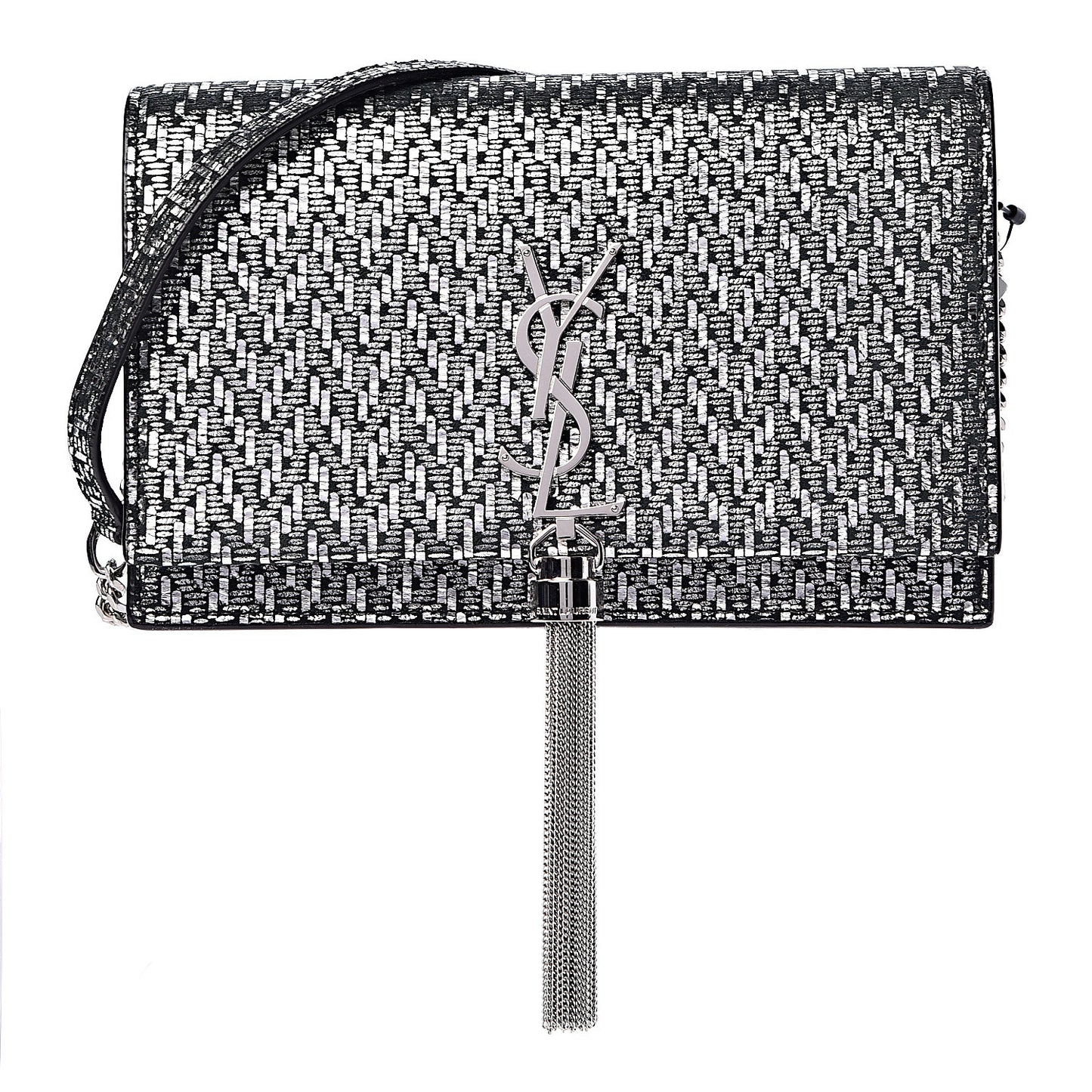 Metallic Calfskin Classic Monogram Kate Tassel Chain Wallet Black Argento