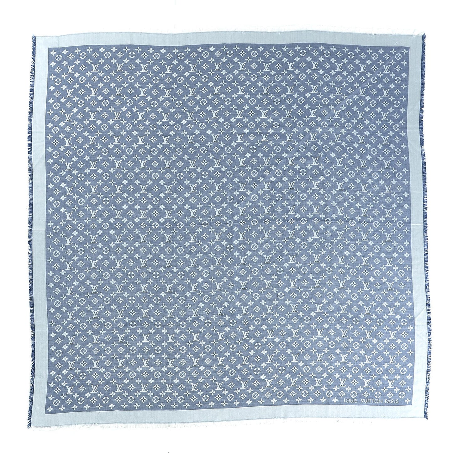 Silk Wool Monogram Denim Shawl Blue