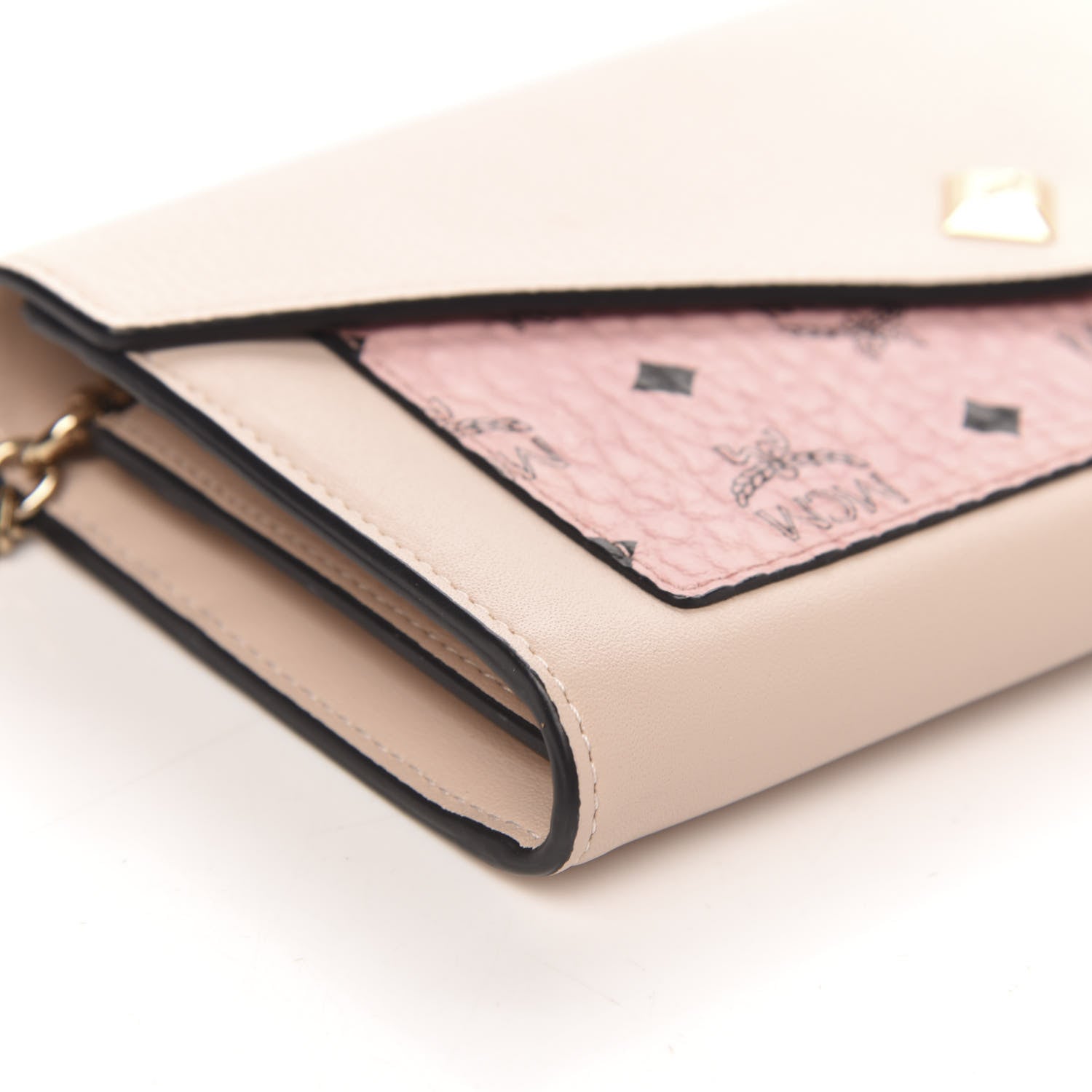 MCM Calfskin Visetos Monogram Love Letter Color Block Wallet On Chain Pink Beige 7 of 10