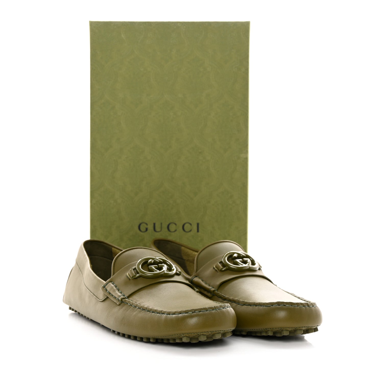 Soft Clove Calfskin Monochrome Mens Interlocking G Driver Loafers 12 Juniper Green