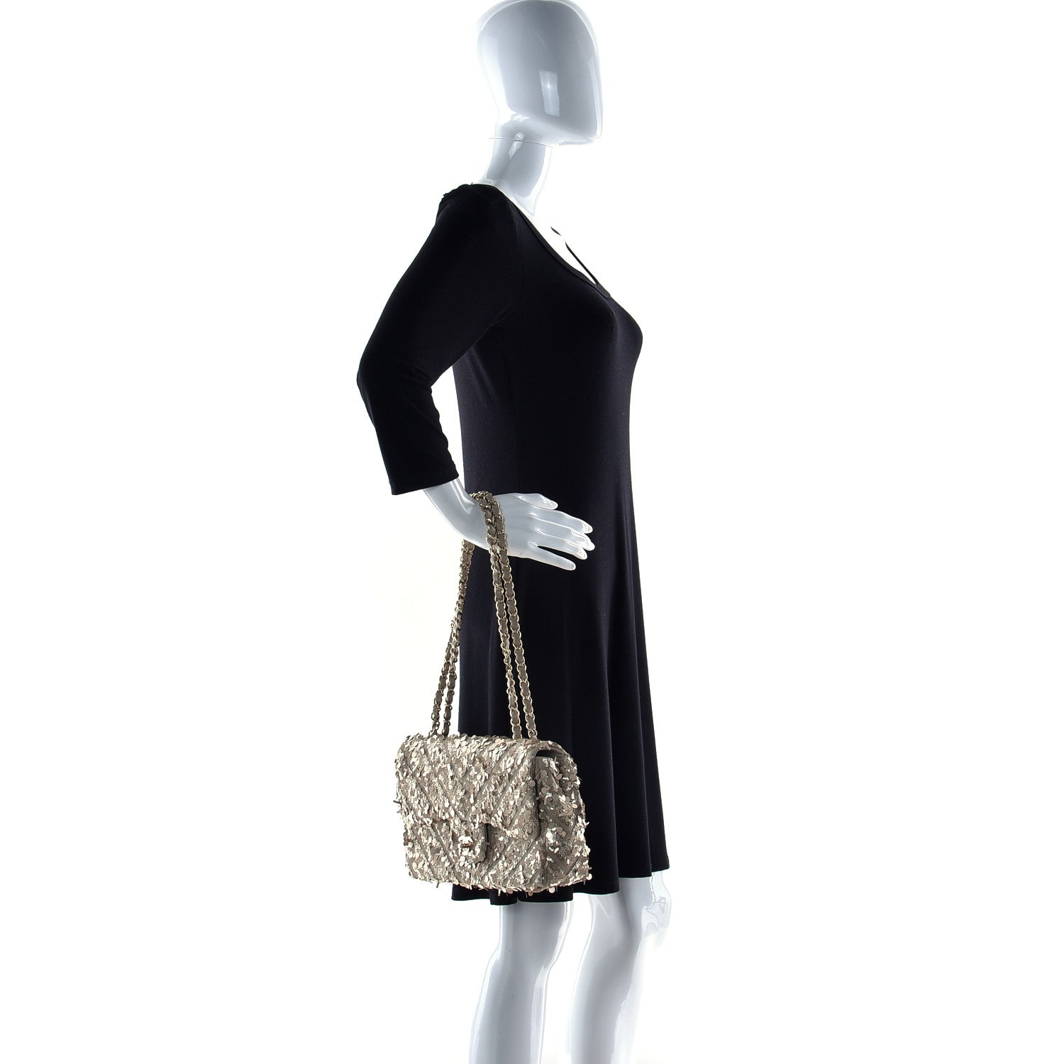 Chanel Sequins Chevron Medium Flap Gold 4 of 16