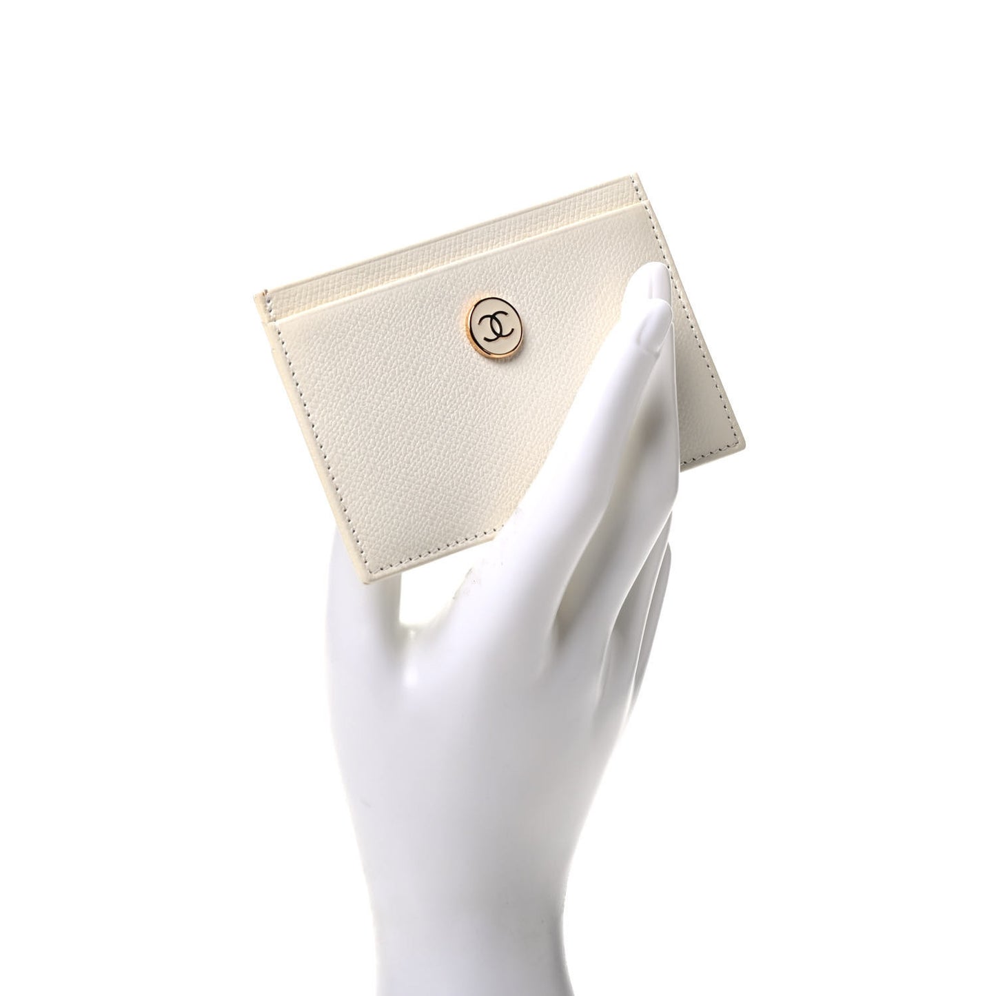 Calfskin CC Button Card Holder Case Off White