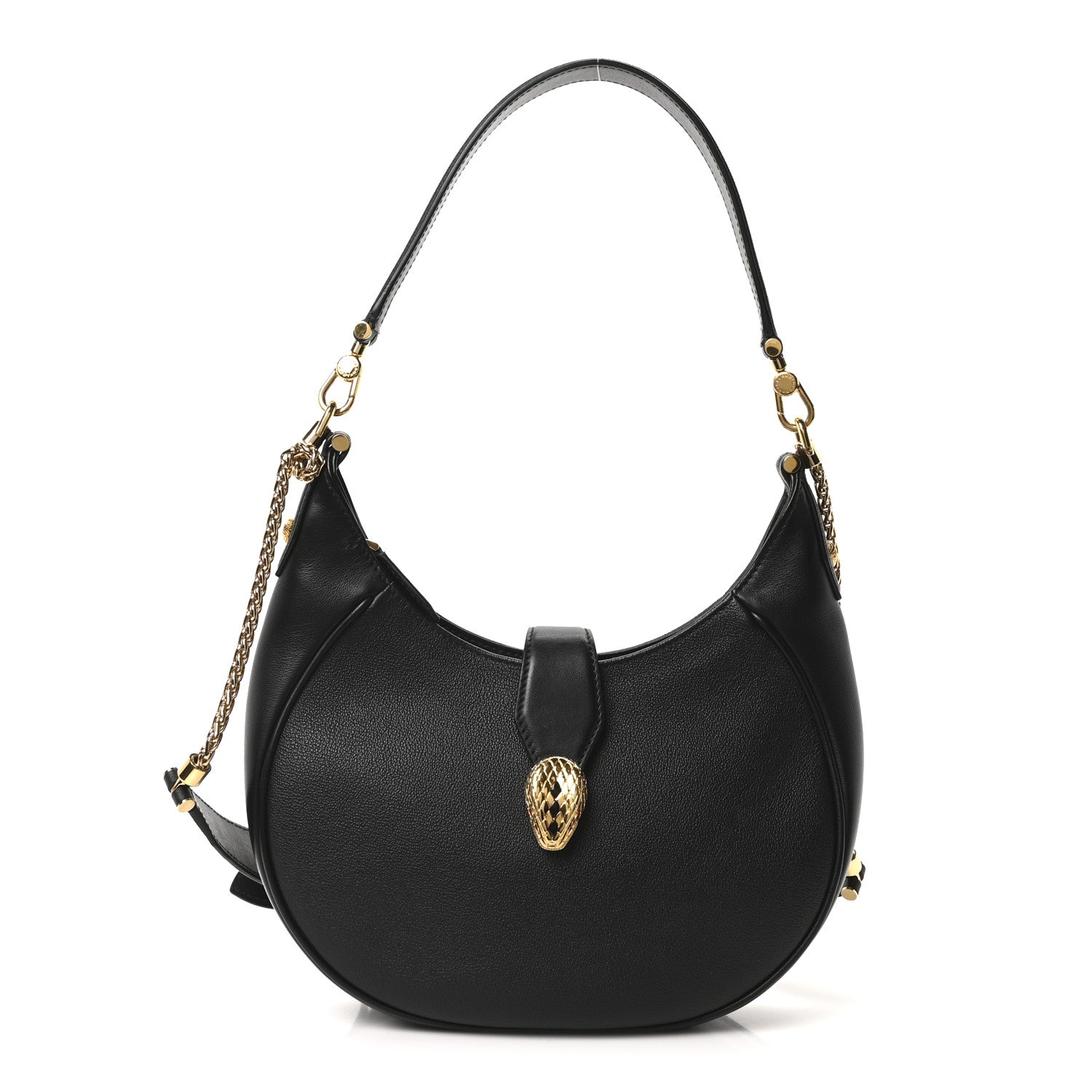 Bulgari Urban Grain Smooth Calfskin Serpenti Ellipse Shoulder Bag Black 1 of 9