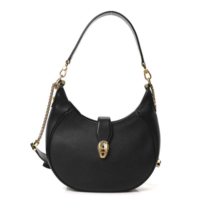 Bulgari Urban Grain Smooth Calfskin Serpenti Ellipse Shoulder Bag Black 1 of 9