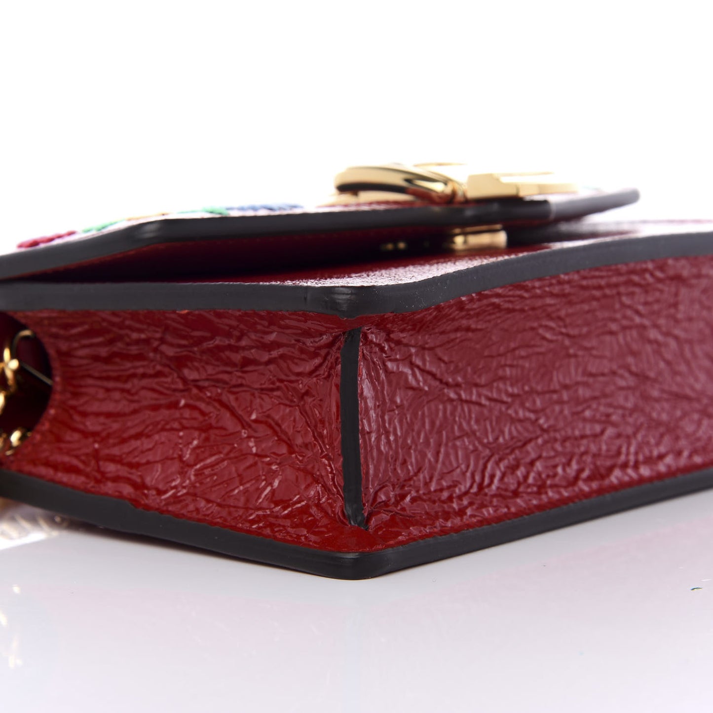Patent Embroidered Super Mini Sylvie Chain Shoulder Bag Red