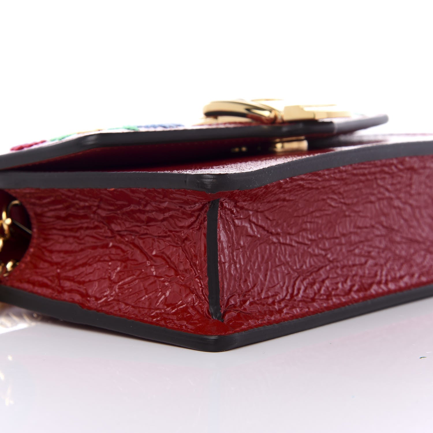 Gucci Patent Embroidered Super Mini Sylvie Chain Shoulder Bag Red 5 of 9