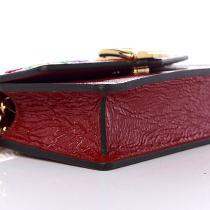 Gucci Patent Embroidered Super Mini Sylvie Chain Shoulder Bag Red 5 of 9
