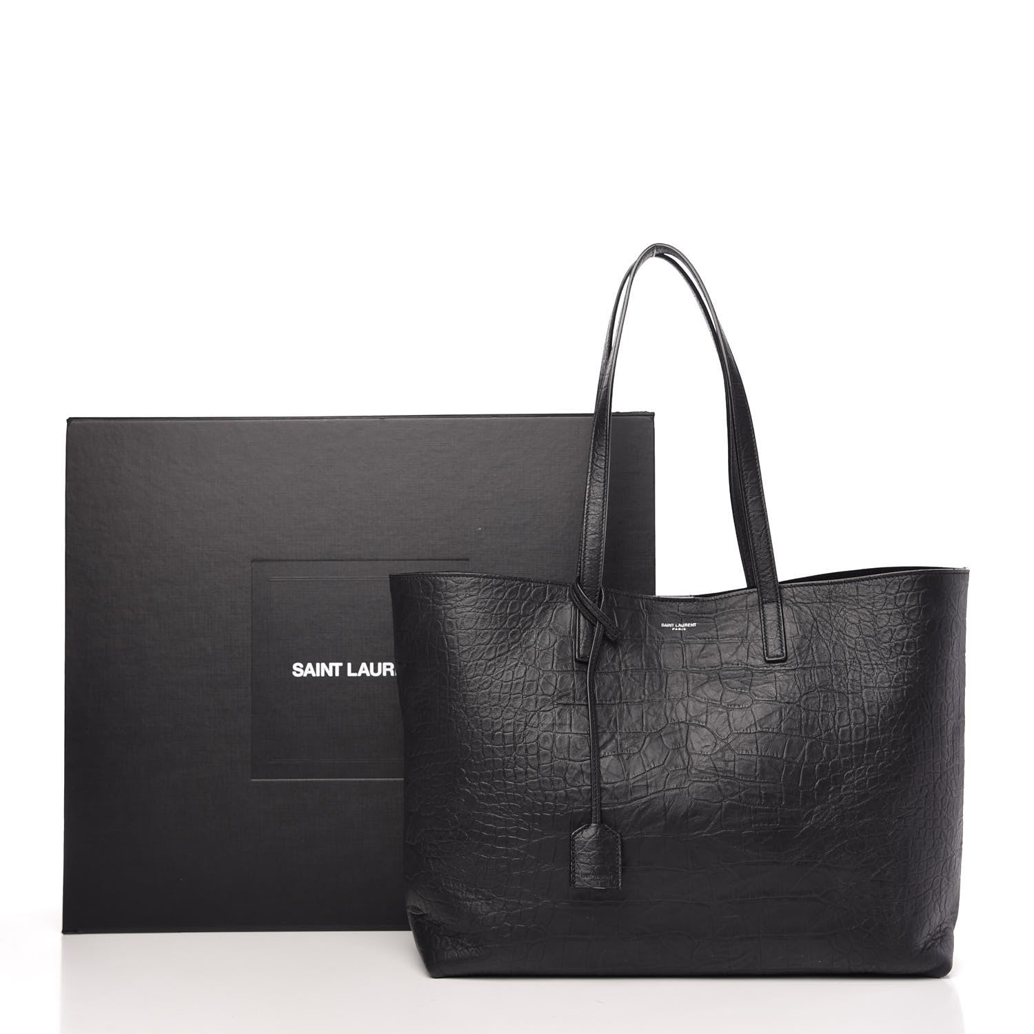 Saint Laurent Calfskin Crocodile Embossed Large Shopper Tote Black 12 of 12