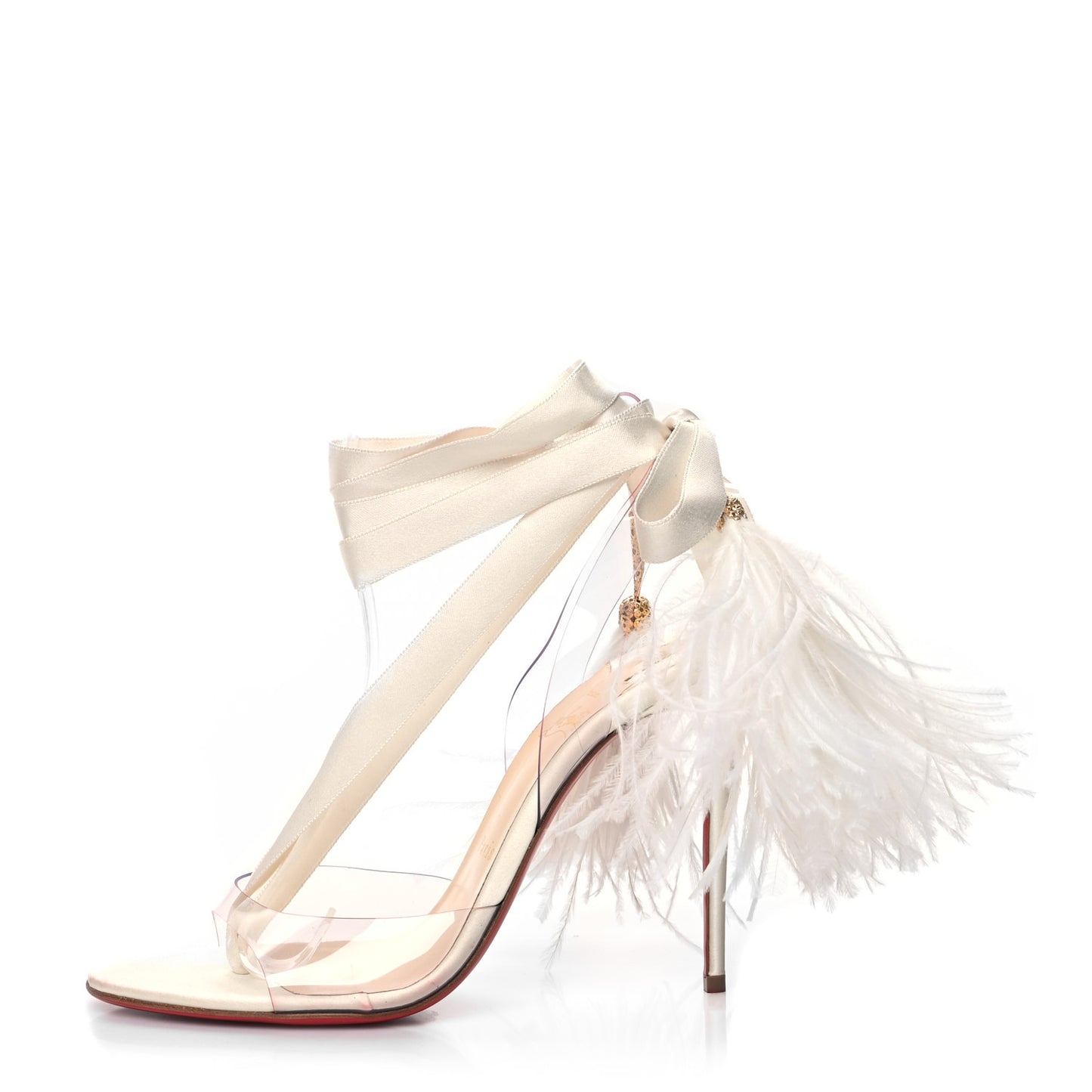 Satin Ostrich PVC Marie Edwina 100 Sandals 38.5 Off White