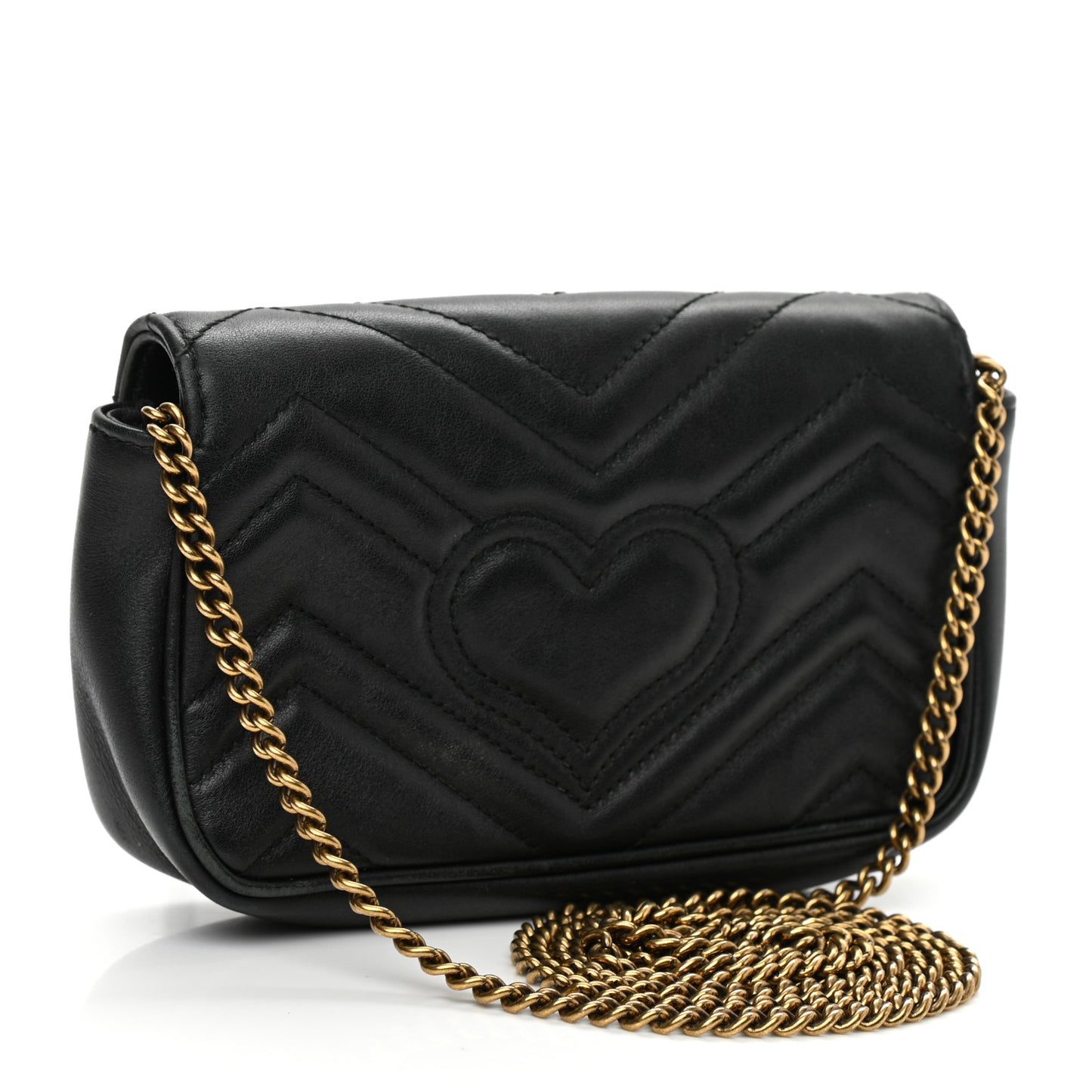 Calfskin Matelasse Super Mini GG Marmont Shoulder Bag Black