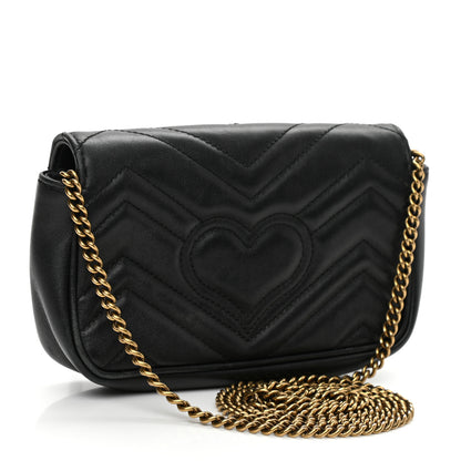 Gucci Calfskin Matelasse Super Mini GG Marmont Shoulder Bag Black 3 of 11