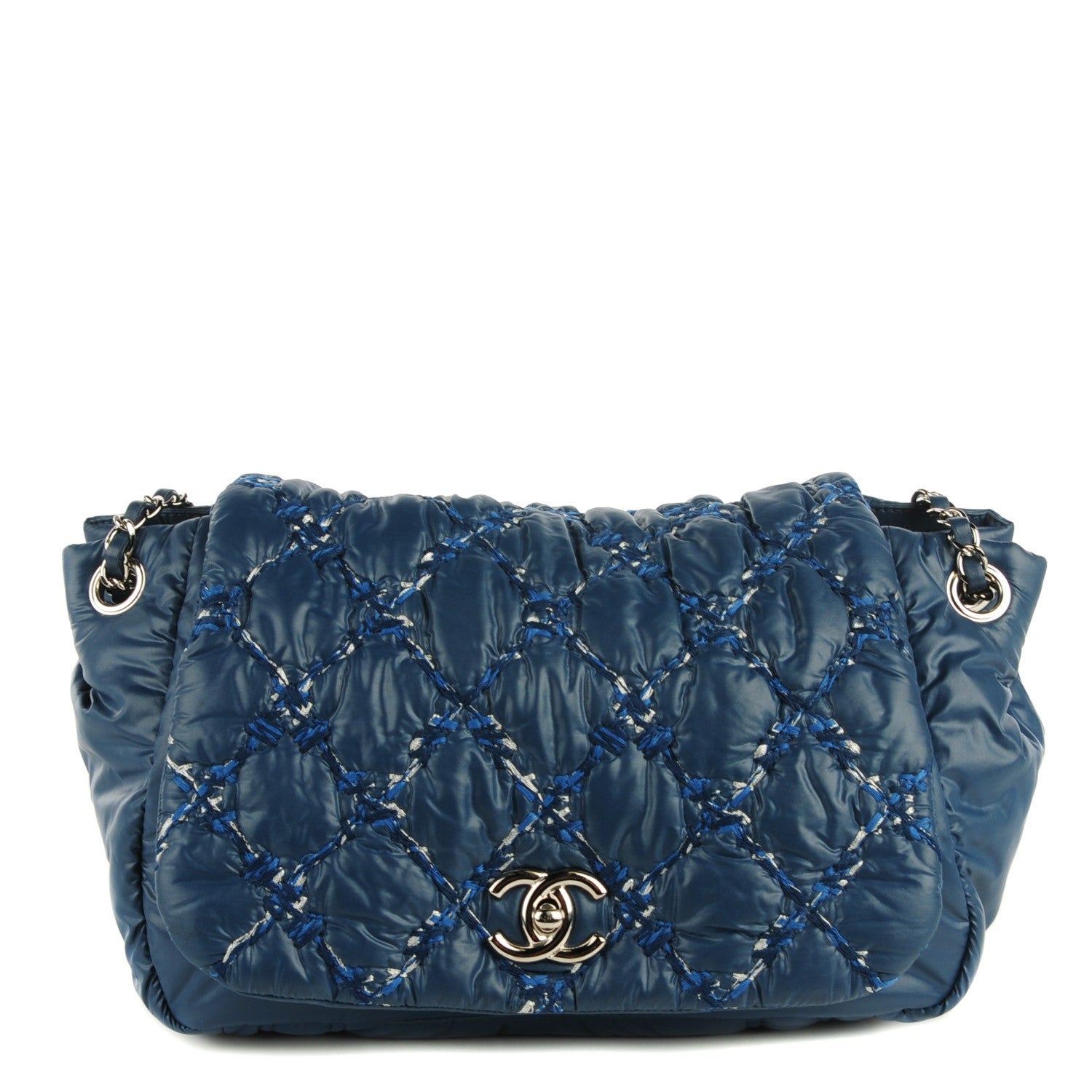 Chanel Nylon Quilted Tweed Stitch Bubble Flap Blue 1 of 8