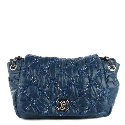Chanel Nylon Quilted Tweed Stitch Bubble Flap Blue 1 of 8