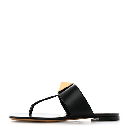 Valentino Garavani Calfskin One Stud Flat Thong Sandals 36.5 Black 1 of 9