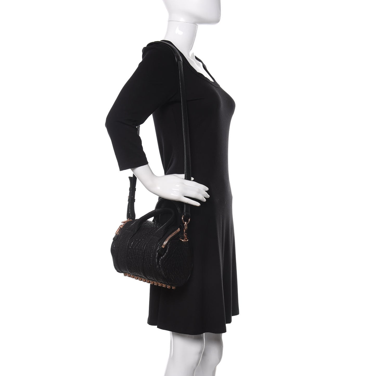 Pebbled Lambskin Mini Rockie Black Rose Gold Hardware