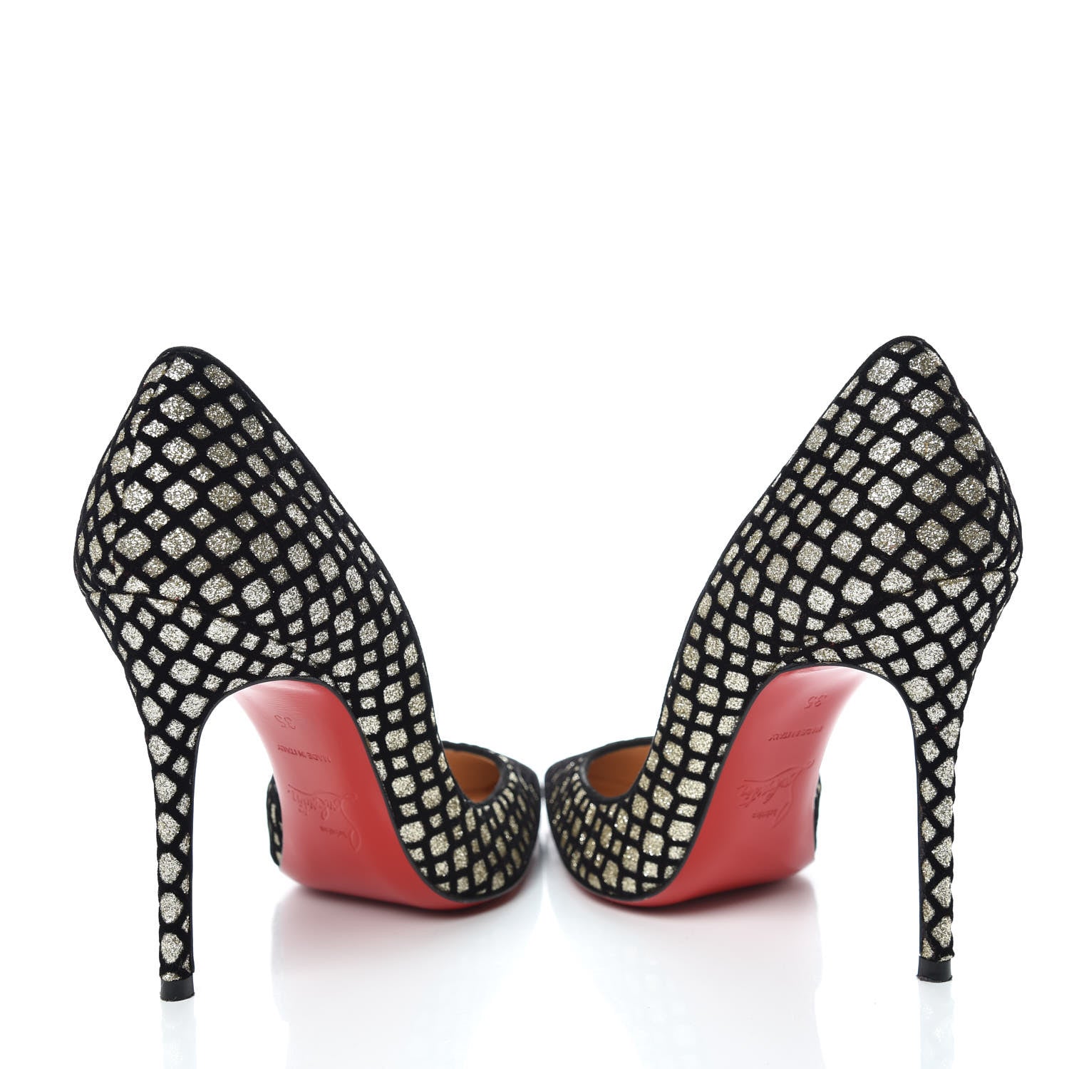 Christian Louboutin Glitter Floque Suede Iriza 100 Pumps 35 Platine Black 6 of 12