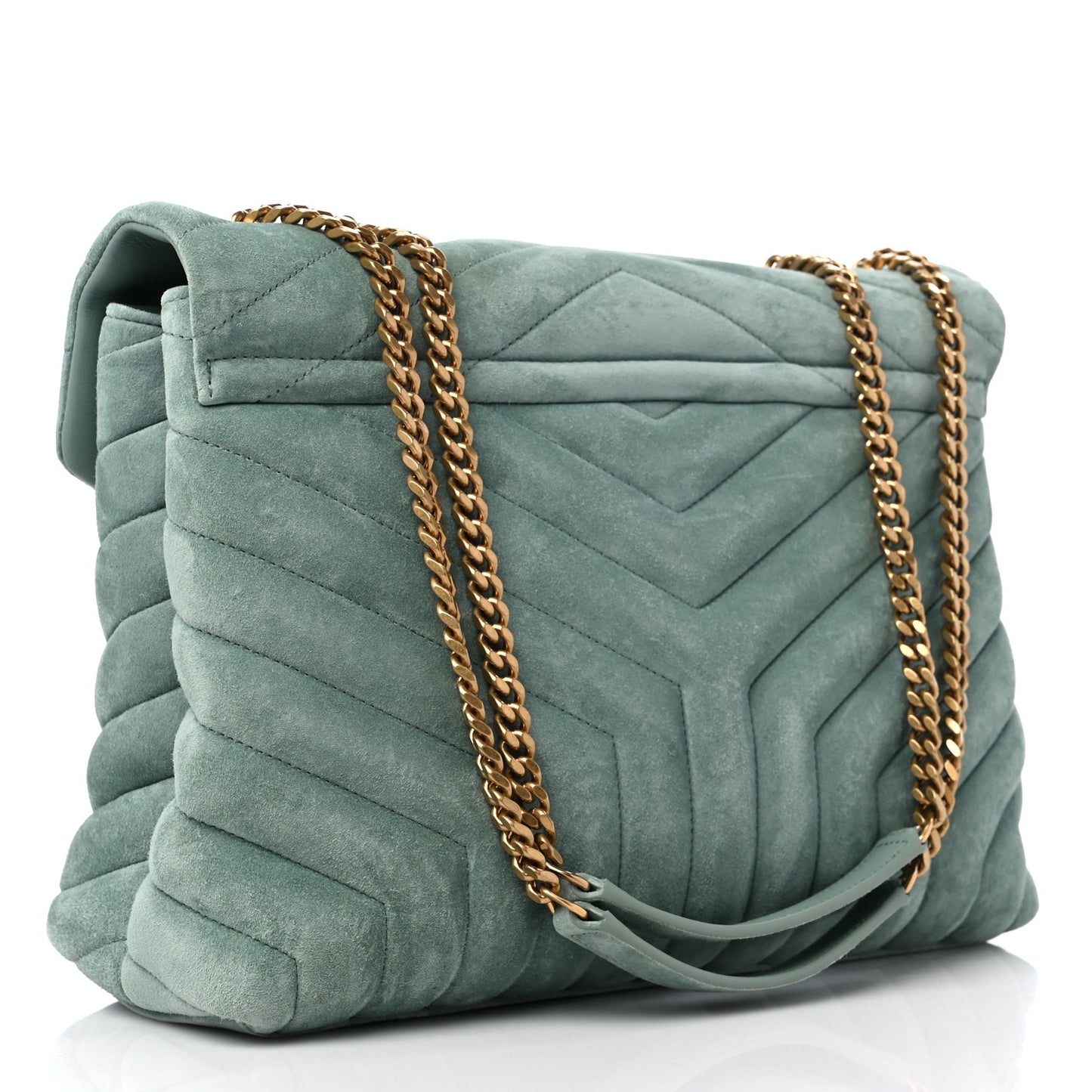 Suede Y Quilted Monogram Medium Loulou Chain Satchel Vert Opaline