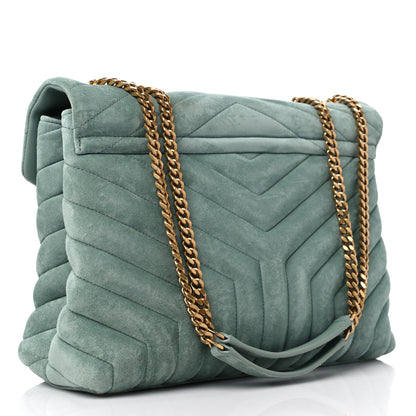 Saint Laurent Suede Y Quilted Monogram Medium Loulou Chain Satchel Vert Opaline 2 of 12