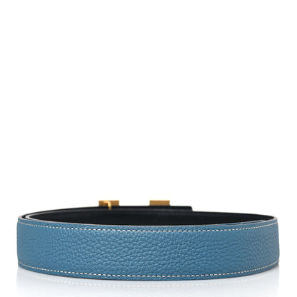Hermes Box Togo 32mm Guilloche H Belt 85 Blue Jean Black 2 of 6