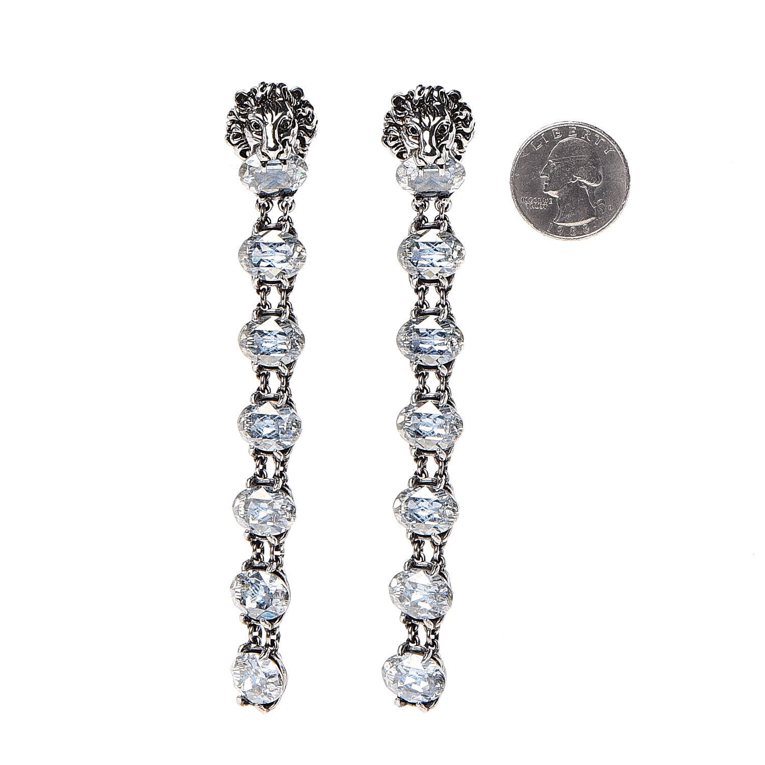 Gucci Lionhead Crystal Clip On Earrings Silver Blue 2 of 4