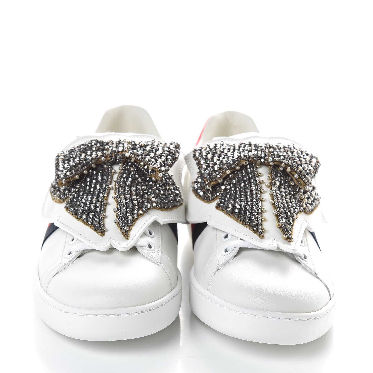 Gucci Calfskin Ayers Web Womens Ace Bow Lace Sneakers 37 White 2 of 9
