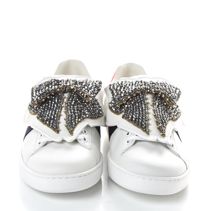 Gucci Calfskin Ayers Web Womens Ace Bow Lace Sneakers 37 White 2 of 9