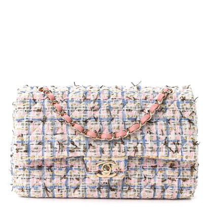 Chanel Tweed Quilted Medium Double Flap Blue Pink Gold White 1 of 11
