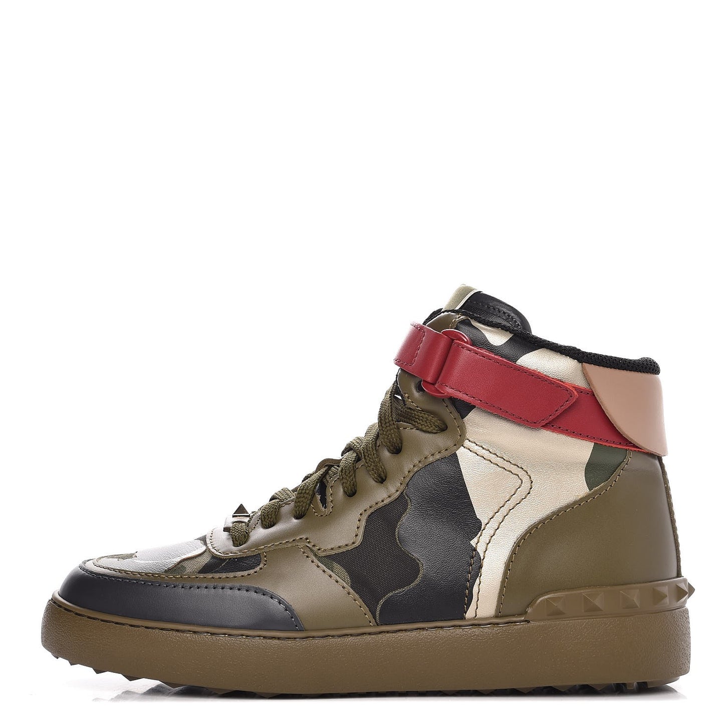 Calfskin Canvas Camouflage Rockstud Rock Be Sneakers 39.5 Olive