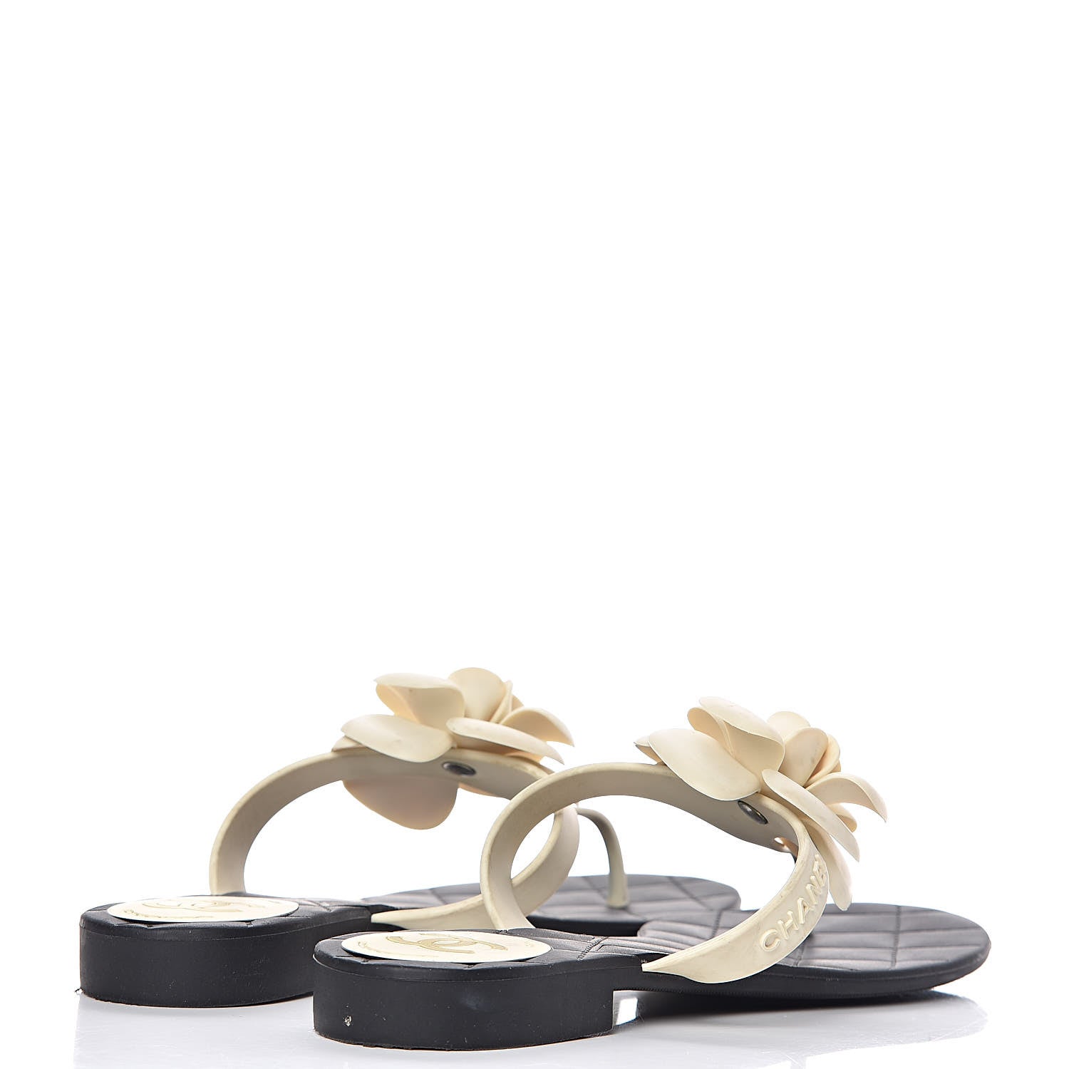 Chanel Jelly Quilted Camellia Thong Sandals 39 Black White 4 of 13