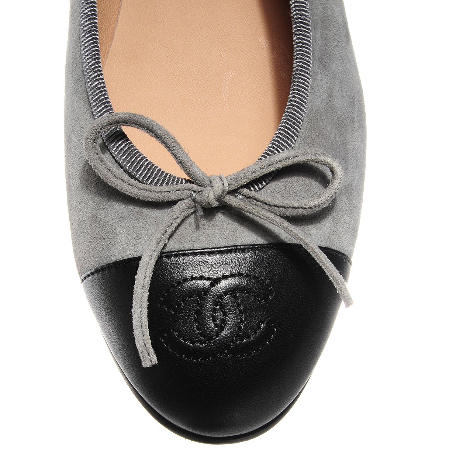 Chanel Suede Cap Toe Ballerina Flats Grey Black 36 8 of 8