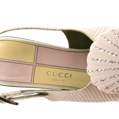 Gucci Calfskin Perforated Shell Embellished Slingback Sandals 38 Vintage White 8 of 11