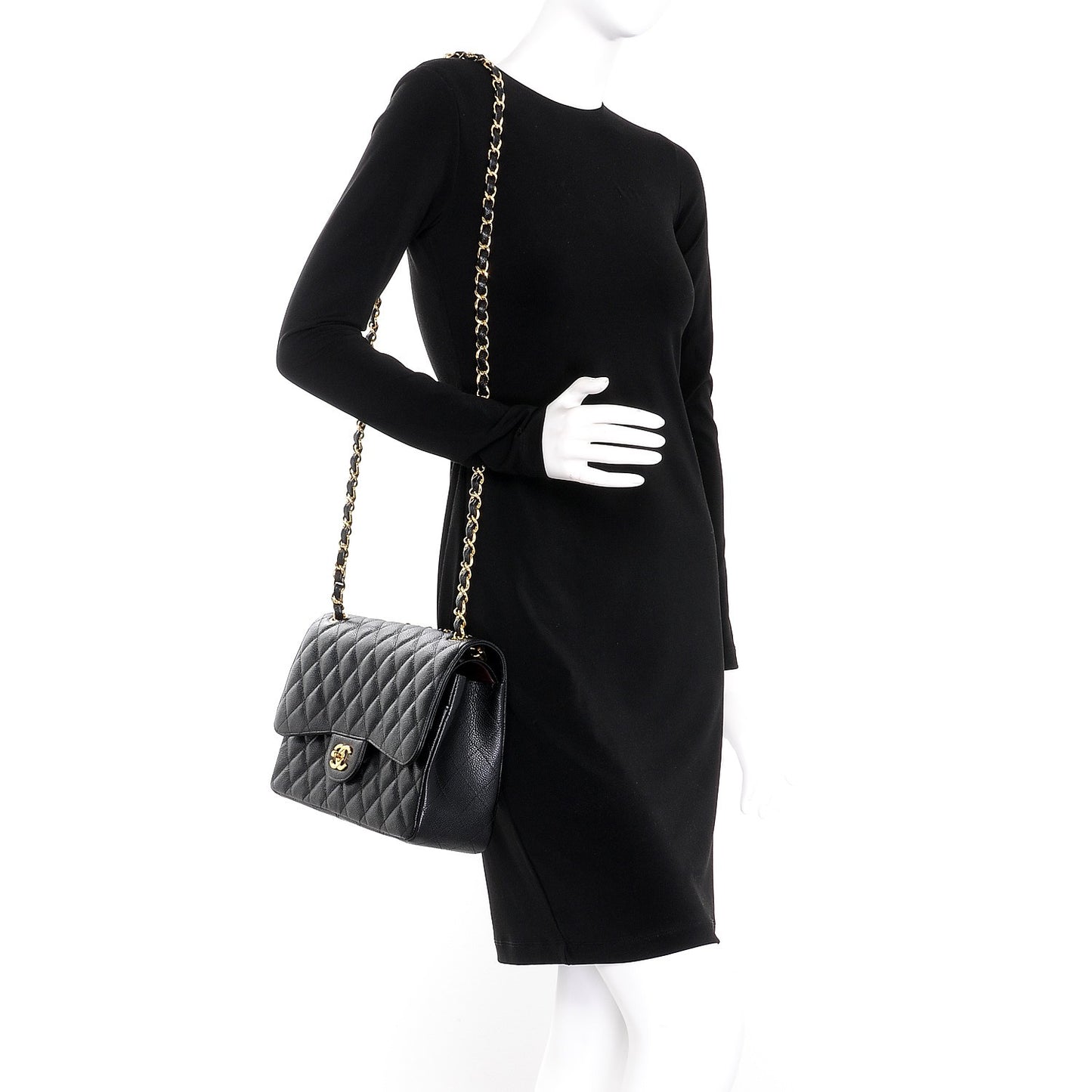 Caviar Quilted Jumbo Double Flap Black
