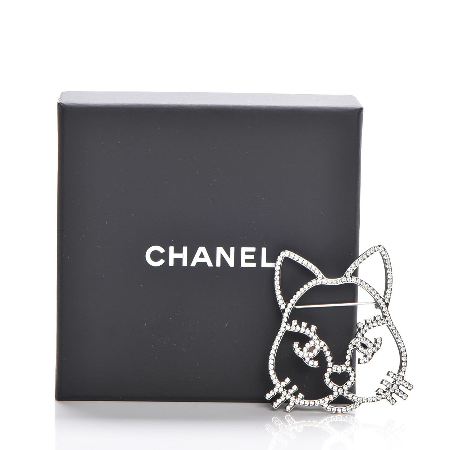 Strass Crystal Emoji Choupette Cat Brooch Silver