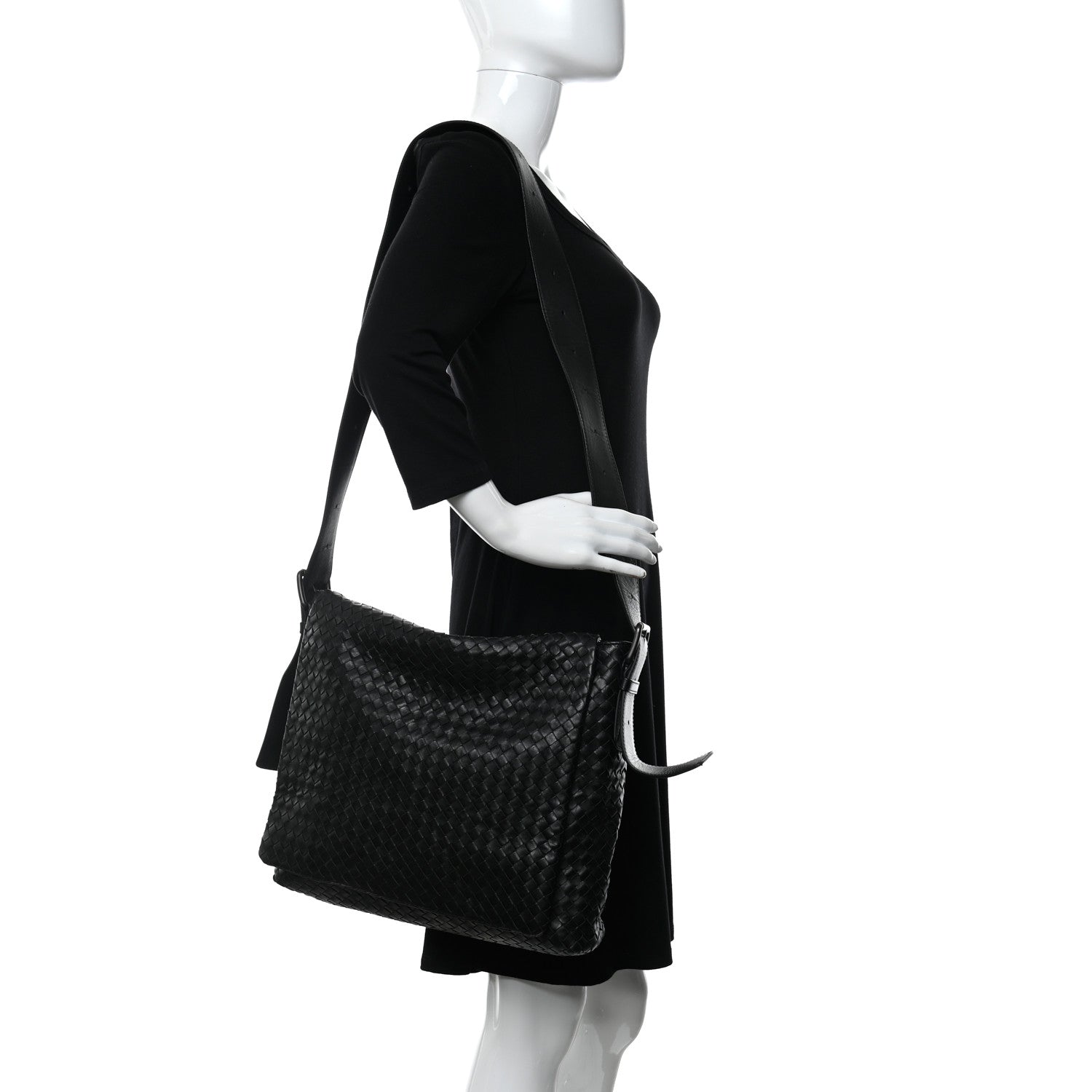 Bottega Veneta Calfskin Intrecciato Crossbody Messenger Bag Black 2 of 11