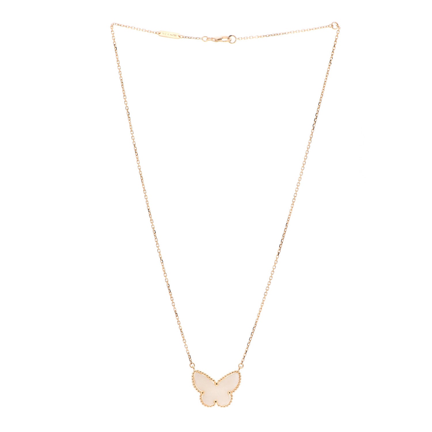 Van Cleef & Arpels 18K Yellow Gold Mother of Pearl Lucky Alhambra Butterfly Pendant Necklace 3 of 6
