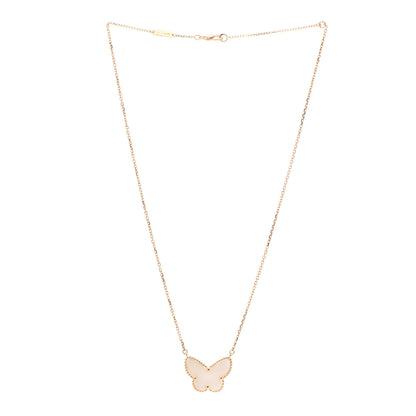 Van Cleef & Arpels 18K Yellow Gold Mother of Pearl Lucky Alhambra Butterfly Pendant Necklace 3 of 6