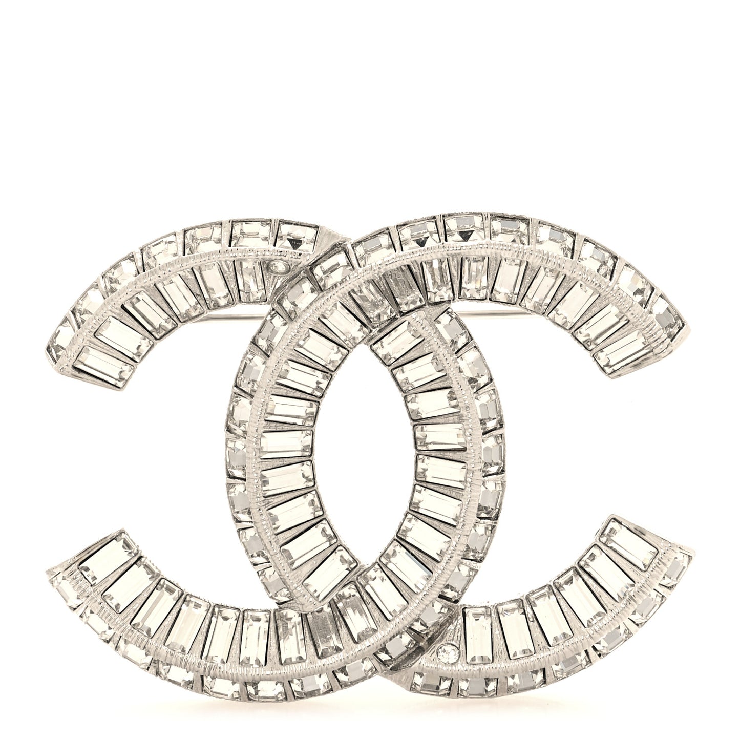 Baguette Crystal CC Brooch Silver